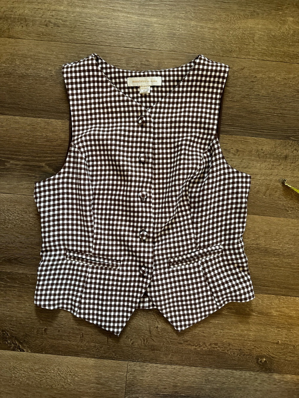 Monteau Brown and White Gingham Vest